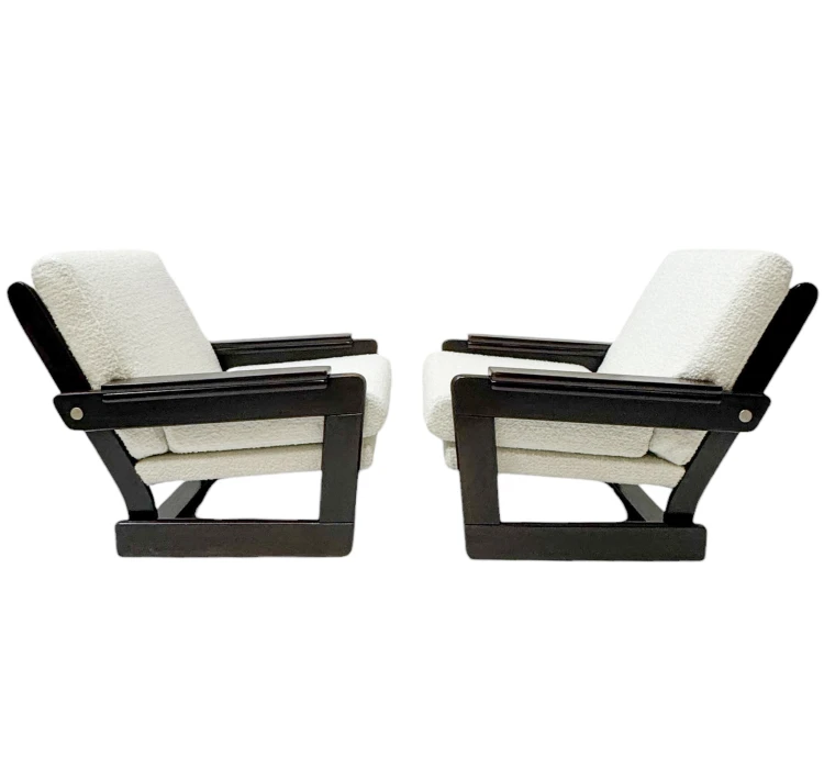Mid-Century Modern Wenge Lounge Chairs with Bouclé Upholstery, 1970s